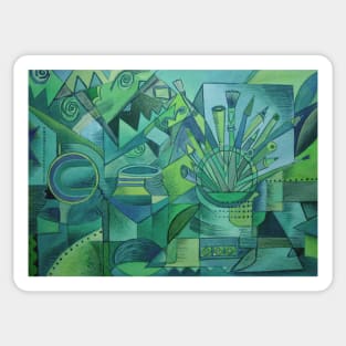 Green cubist still life Sticker